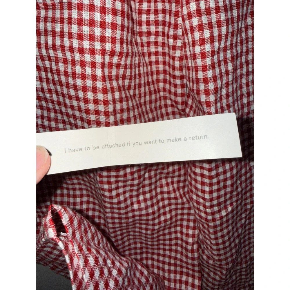 Reformation Ethan Linen Pant Tomato Check Red Gingham Cargo Pants Size S NEW